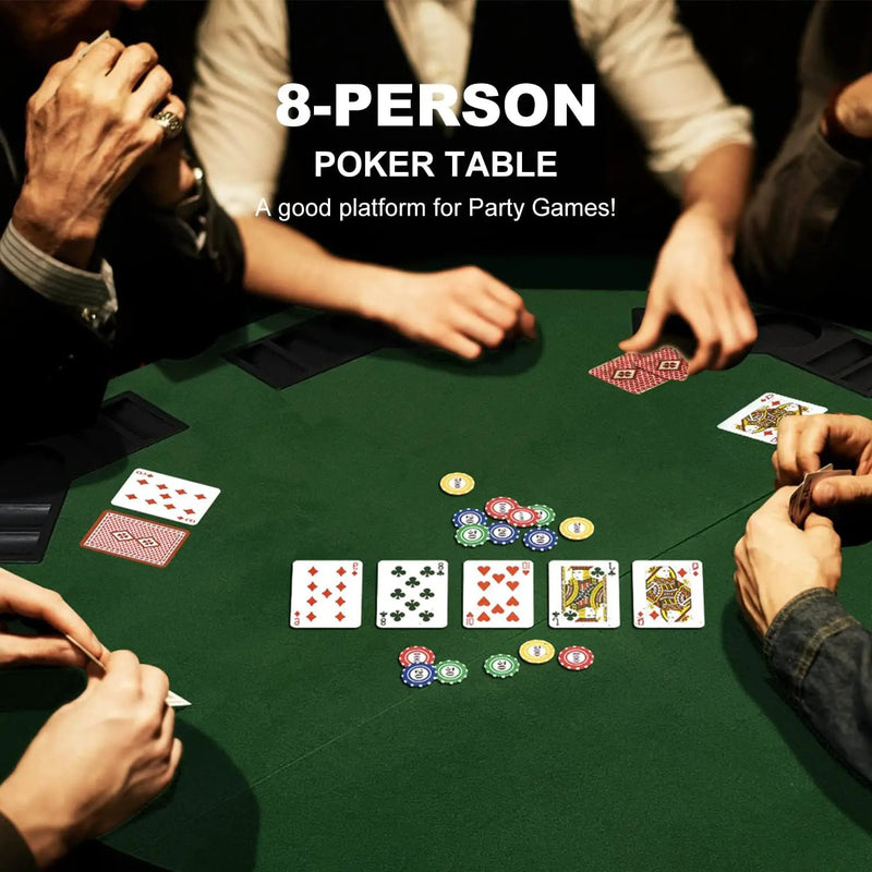 48 Inch Foldable Poker Table Top for 8 Players Chips Tray & Cup Holders Texas by dealonline.co.nz