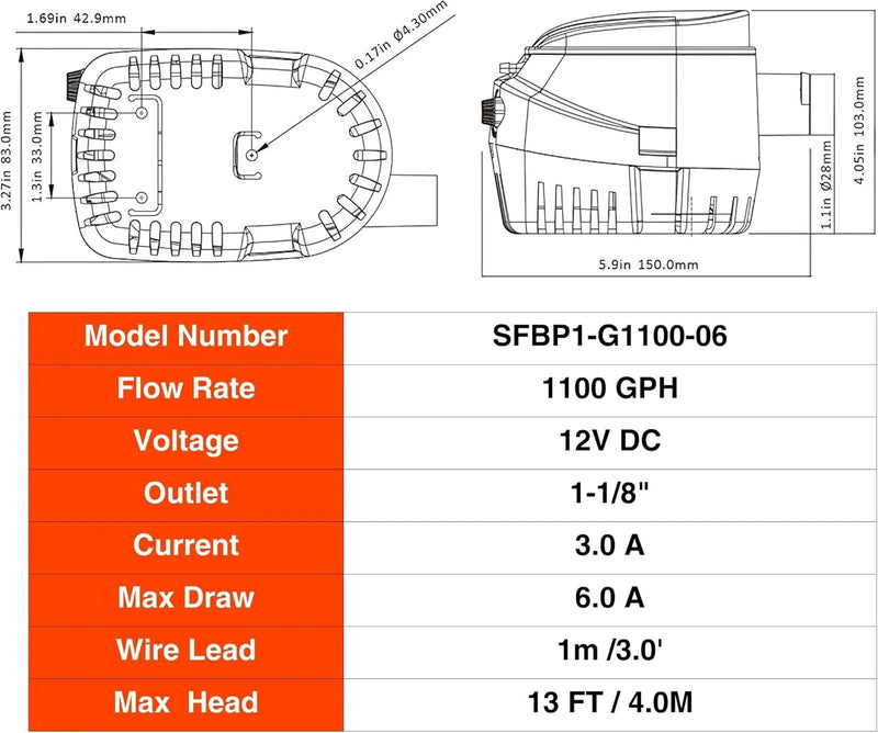 12V 1100GPH Seaflo Automatic Submersible Bilge Pump by salelink.co.nz