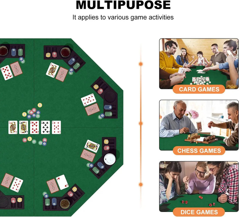 48 Inch Foldable Poker Table Top for 8 Players Chips Tray & Cup Holders Texas by dealonline.co.nz