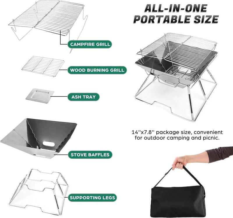 Folding BBQ Campfire Grill Barbeque Portable Camping Grill by salelink.co.nz
