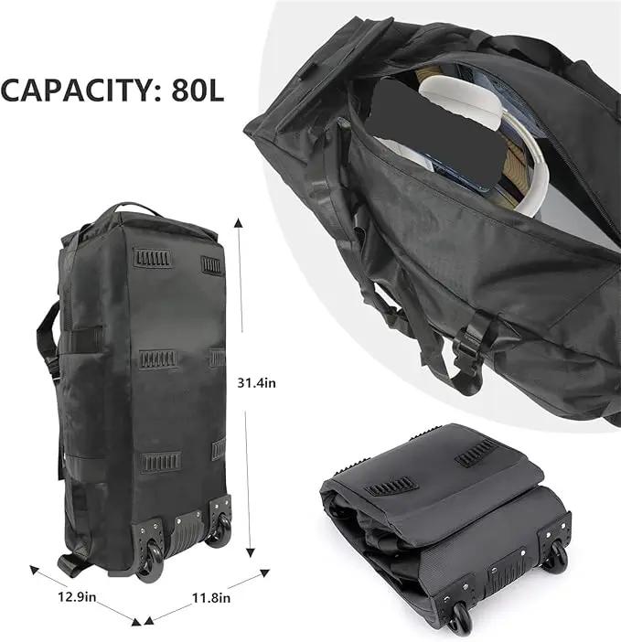 Ecotrek Rucksack with Wheels 80L Rolling Duffle Bag with Wheels 31" Foldable Travel Duffel Versatile 2-in-1 CP1234 by ECOTREK