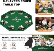48 Inch Foldable Poker Table Top for 8 Players Chips Tray & Cup Holders Texas by dealonline.co.nz