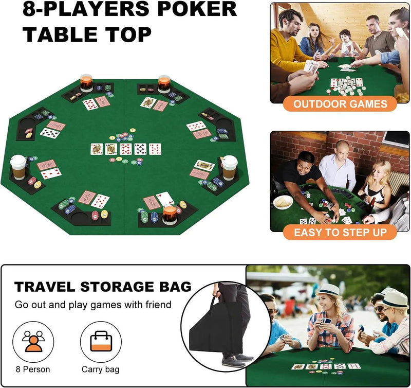 48 Inch Foldable Poker Table Top for 8 Players Chips Tray & Cup Holders Texas by dealonline.co.nz