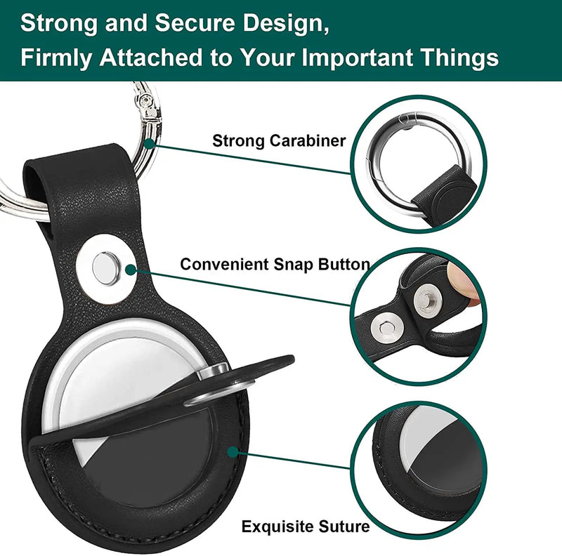AirTag PU Leather Case Keyring - Black by salelink.co.nz
