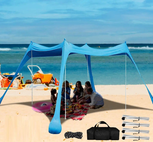 Beach Canopy with 4 Aluminium Poles – UPF 50+ Large Portable Sun Shelter (300 × 300 cm) ZYDZ6024 by ECOTREK