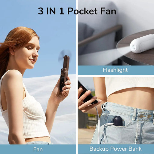Handheld Mini Fan Portable USB Pocket Fan with Power Bank, Flashlight by salelink.co.nz