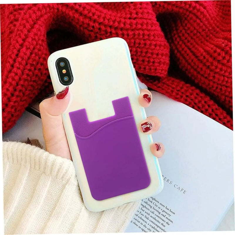 Purple Silicone Card Holder Pocket Case Wallet Pouch Sticker Cellphone Phone by salelink.co.nz