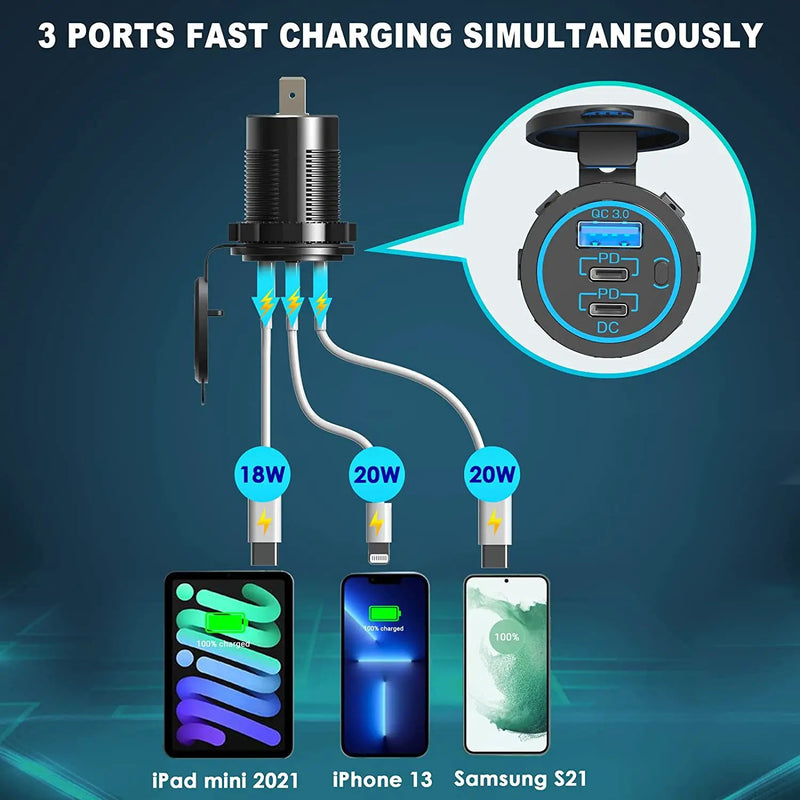 12V USB Outlet Type C Car Charger Socket Fast Charging by salelink.co.nz