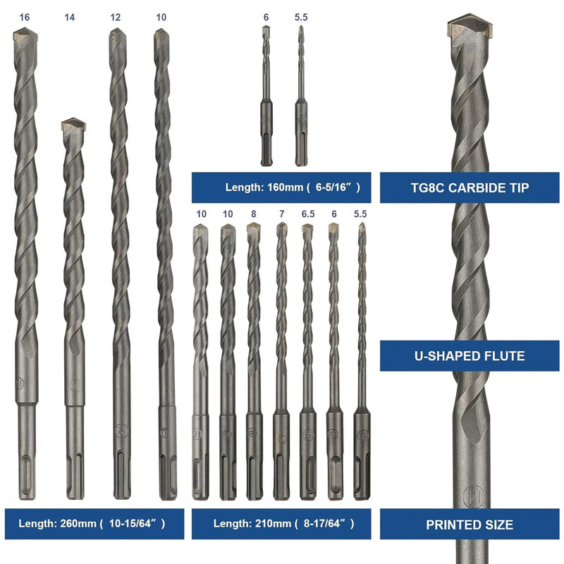 Rotary Hammer Drill Bits Set & Chisels Concrete Masonry Hole Tool 17pcs by salelink.co.nz