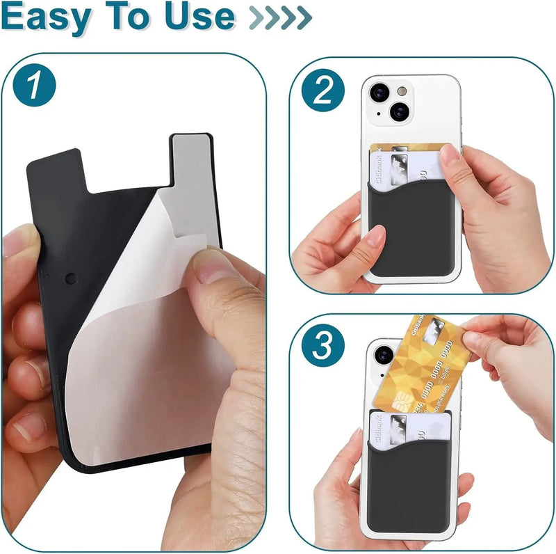 Black Silicone Credit Card Holder Pocket Case Sticker Phone by salelink.co.nz