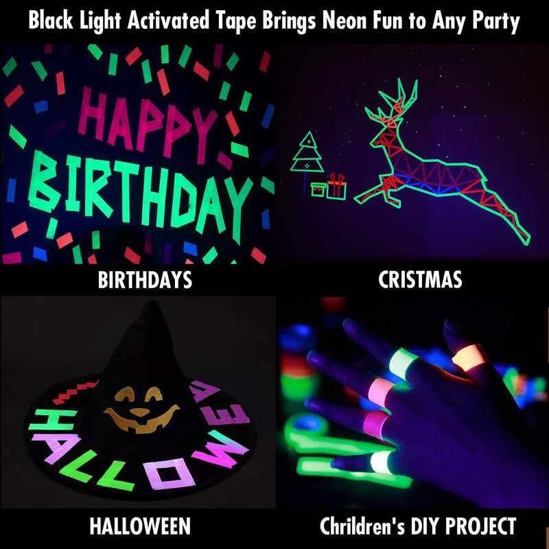 6 Colors Neon Cloth Tape Glow in Dark UV Light / Blacklight Tape by salelink.co.nz