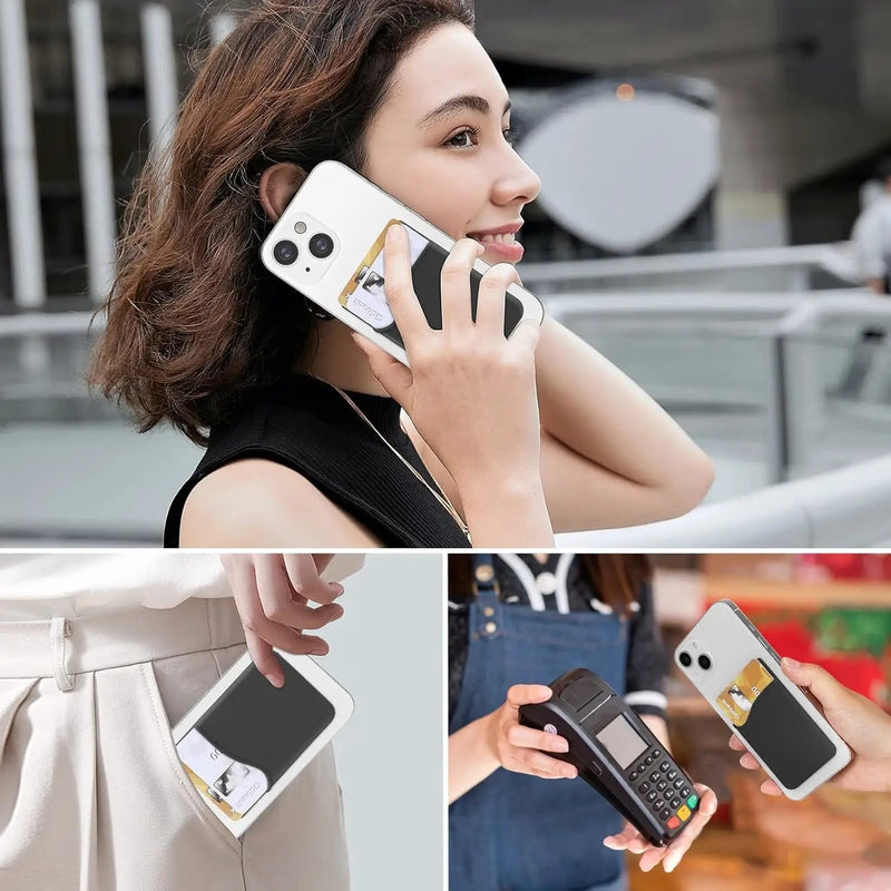 Black Silicone Credit Card Holder Pocket Case Sticker Phone by salelink.co.nz