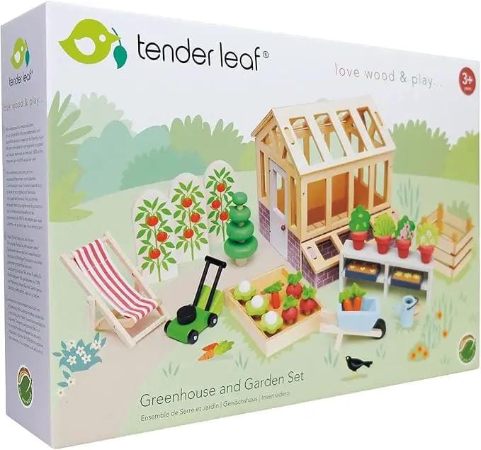 Wooden Greenhouse and Garden Set - Tender Leaf Toys | Doll House Accessory NZ by Curious Moonbeam