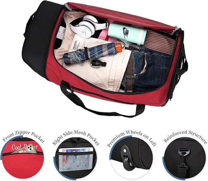 Ecotrek 55L Foldable Rolling Duffel Bag with 2 Wheels – Waterproof Oxford Weekender Travel Bag FL6121 by ECOTREK