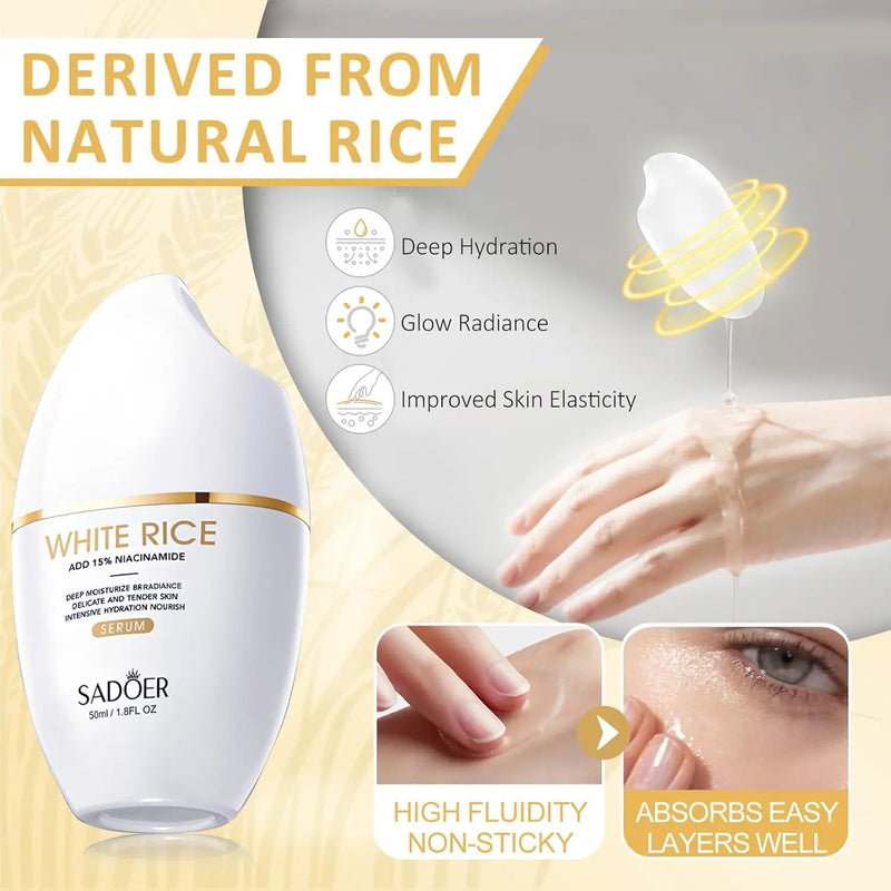 SADOER Rice Niacinamide Skincare Set - 6 Piece Firming Skincare Kit by Poppy Gifts