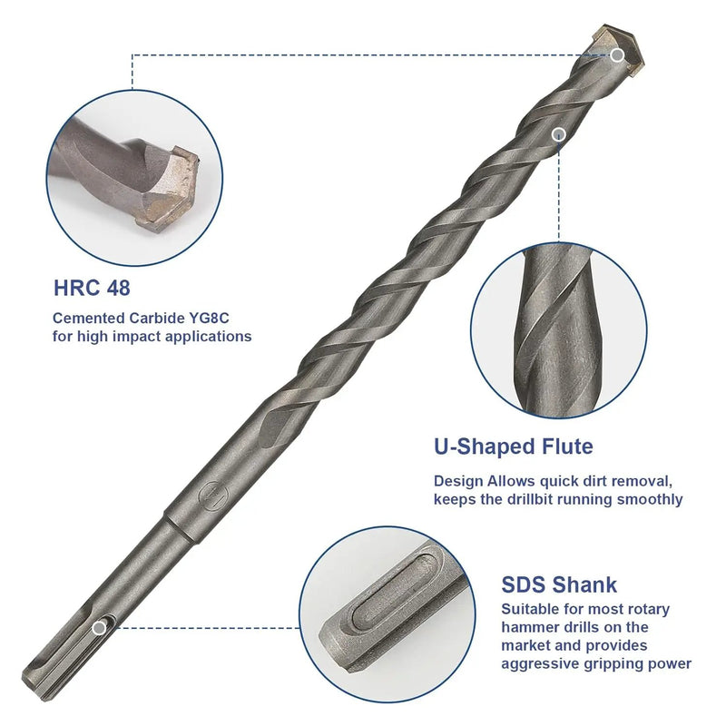 Rotary Hammer Drill Bits Set & Chisels Concrete Masonry Hole Tool 17pcs by salelink.co.nz
