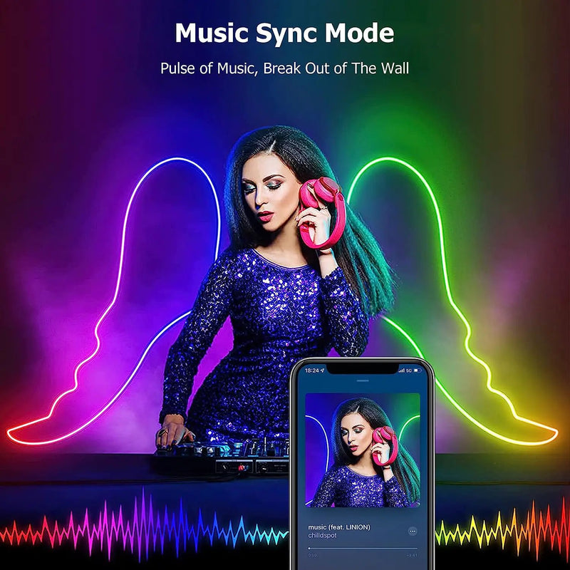 24V Dynamic Bluetooth Neon Rope Lights 5M Waterproof RGBIC Rope Lights with Music Sync by salelink.co.nz