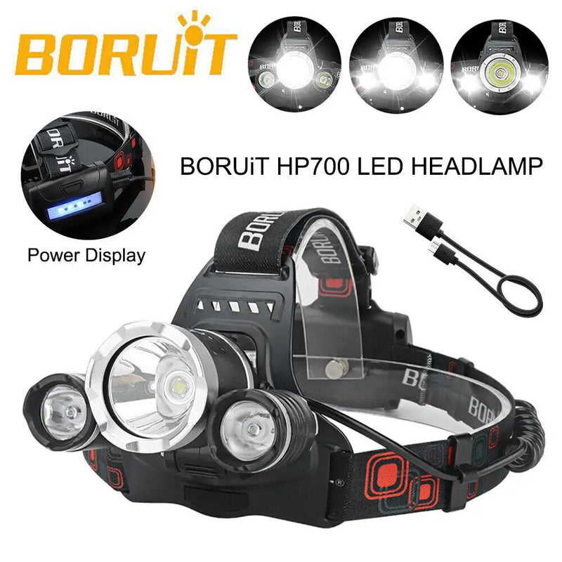 BORUiT HP700 LED Headlamp Head Torch Lamp Rechargeable Light Headlight Camping by China Dropship