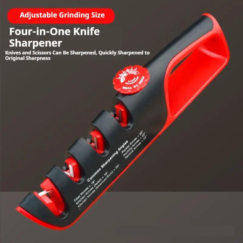 4-in-1 Quick Knife Sharpener Whetstone For The Kitchen Red and black Bagged by China Dropship