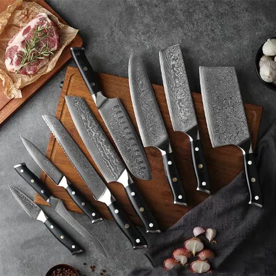 Damascus Kitchen Set With G10 Handles Western-style Chefs And Slicing Knife Boning Knife by China Dropship