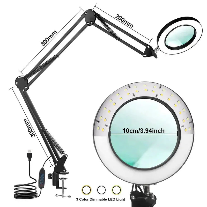 72LED 8X/10X USB Magnifying Glass with 3 Colours Light (10 different variants available) by Habicare