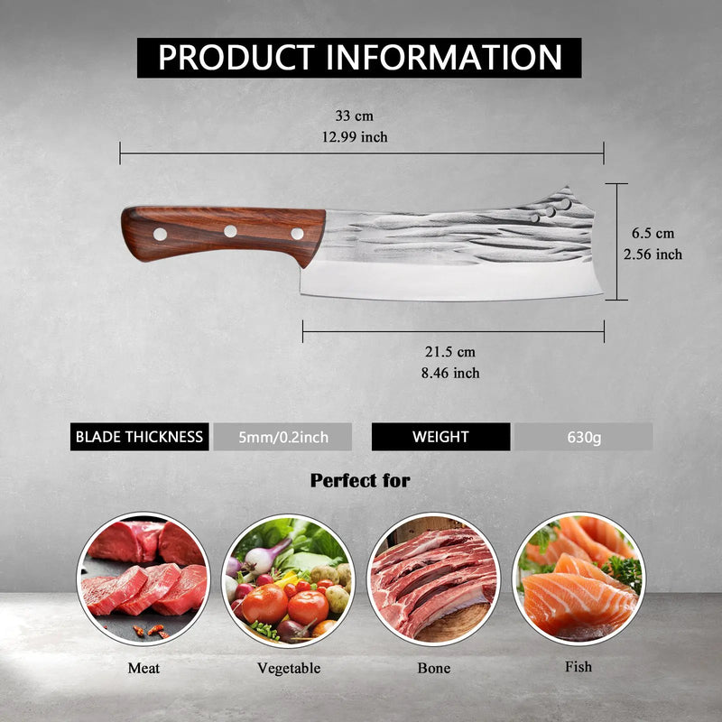 Kegani Meat Cleaver Knife - Heavy Duty Bone Chopper - 1.4 Lbs Butcher Knife Bone Knife - High Carbon Steel Butcher Knife For Meat Cutting, Bone Cutting - Meat Cleaver Knife by China Dropship