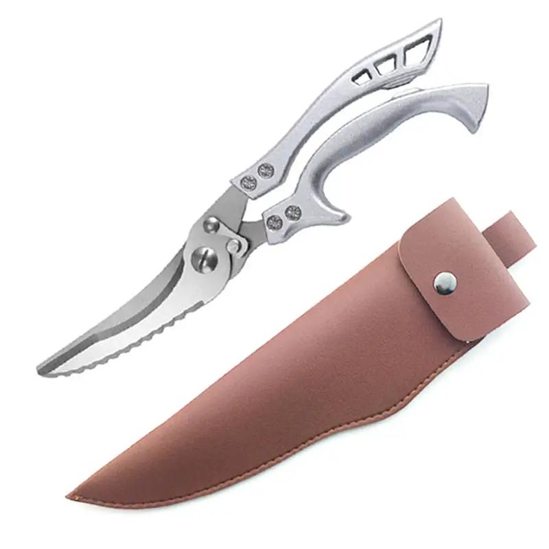 Kitchen Multifunctional Scissors Stainless Steel Chicken Bone Cleaver Knife Meat Fruit Boning Fish Scissors Scale Clean Scissors Bone knife belt brown leather by China Dropship