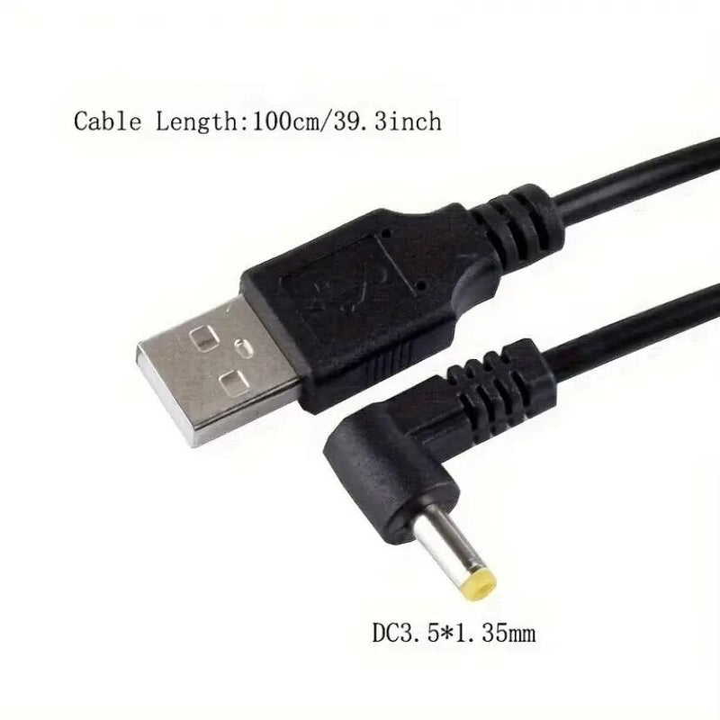 Barrel Jack Power Cable (Elbow) - 3.5mm x 1.35mm charger (Black) 1m
