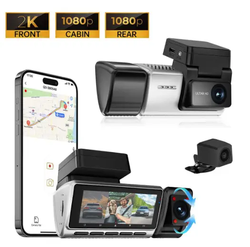 Dash Cam 3 Channel 2K+1080P+1080P Front Inside Rear by salelink.co.nz