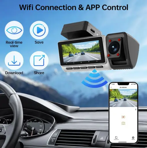 Dash Cam 3 Channel 2K+1080P+1080P Front Inside Rear by salelink.co.nz