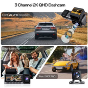 Dash Cam 3 Channel 2K+1080P+1080P Front Inside Rear by salelink.co.nz
