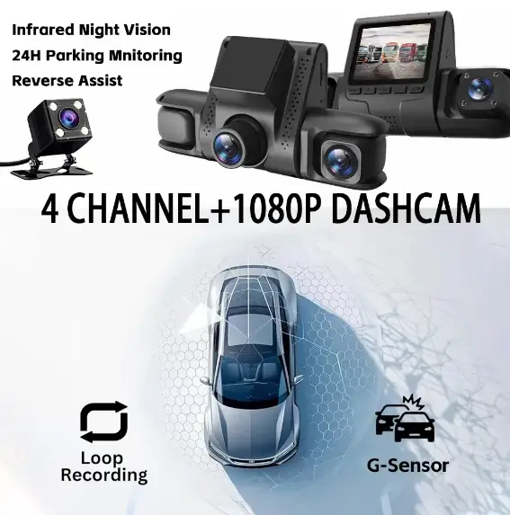 Four-record Driving Recorder Dash Cam Four Channel Video by salelink.co.nz