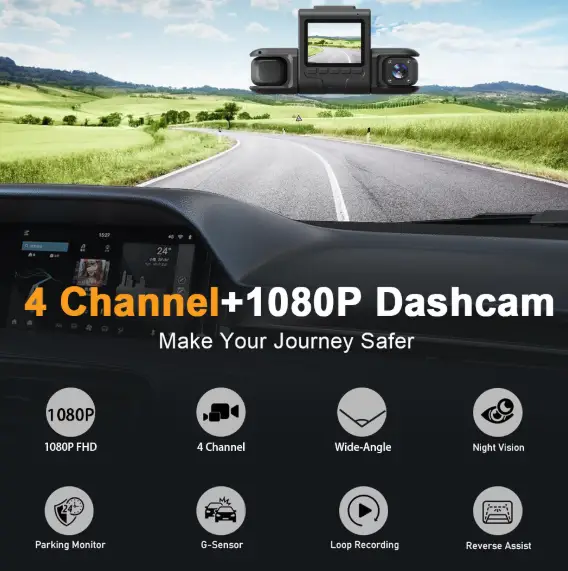 Four-record Driving Recorder Dash Cam Four Channel Video by salelink.co.nz