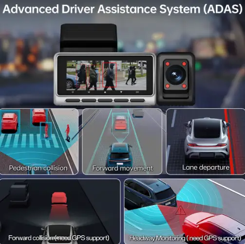 Dash Cam 3 Channel 2K+1080P+1080P Front Inside Rear by salelink.co.nz