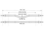 Gull Wing Axle - Multi-Hub - 3000kg - Galvanised technical drawing showing front and bottom views with dimensions.