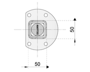 Technical drawing of a square flange with dimensions labeled 50mm x 50mm.