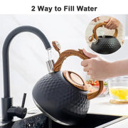 g8buynz g8buynz Whistling 304 Stainless Steel Diamond Pattern Tea Kettle with Wood Grain Handle Whistling 304 Stainless Steel Diamond Pattern Tea Kettle with Wood Grain Handle