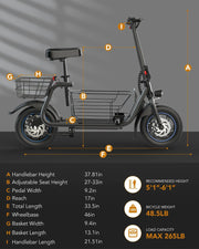 Kiwi eRide Kiwi eRide Electric Scooter with Seat GYROOR C1S Electric Scooter with Seat GYROOR C1S