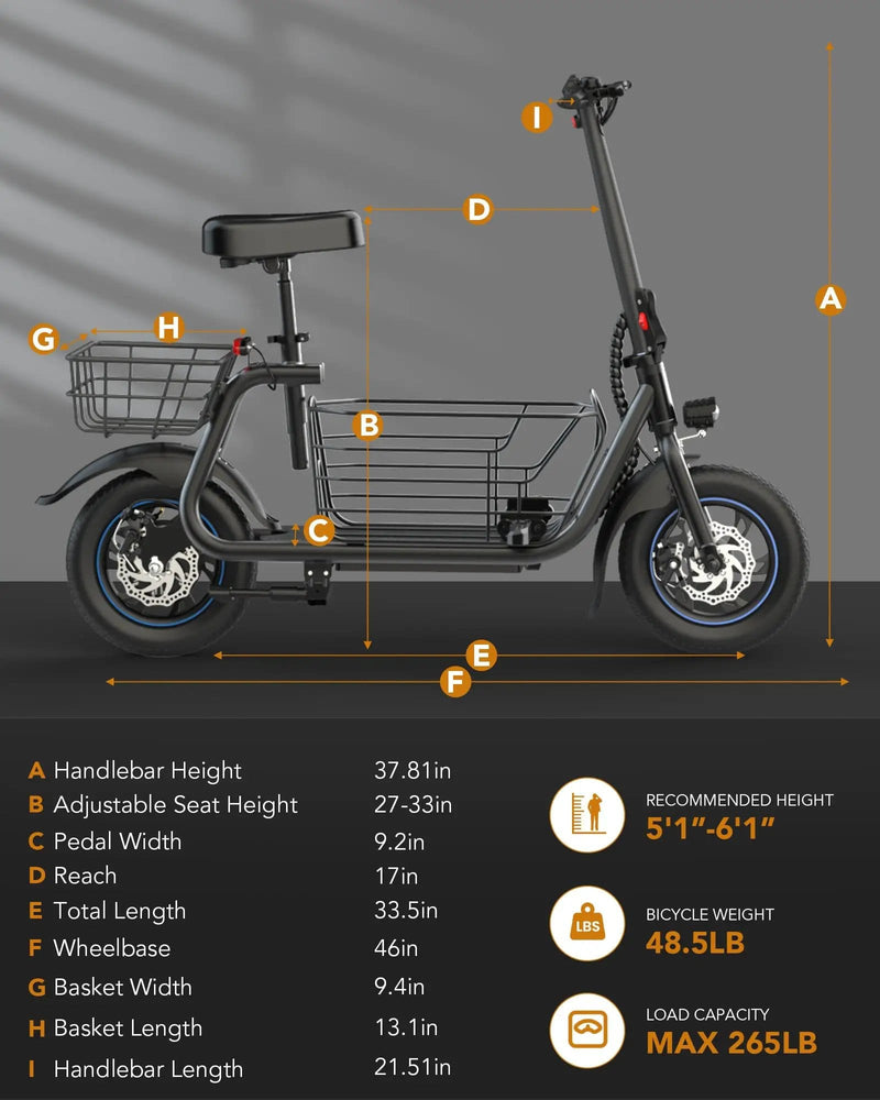 Kiwi eRide Kiwi eRide Electric Scooter with Seat GYROOR C1S Electric Scooter with Seat GYROOR C1S