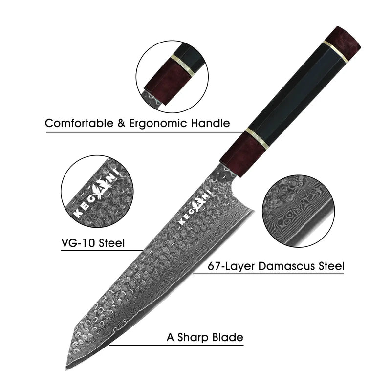 Kegani Kiritsuke Knife - 8 Inch Professional Japanese Chef's Knife 67 Layers Japanese VG-10 Damascus Steel Ultra-Sharp Kitchen Knives Gyuto Knife - Ergonomic Handle, Gift Box - Kiritsuke Knife by China Dropship