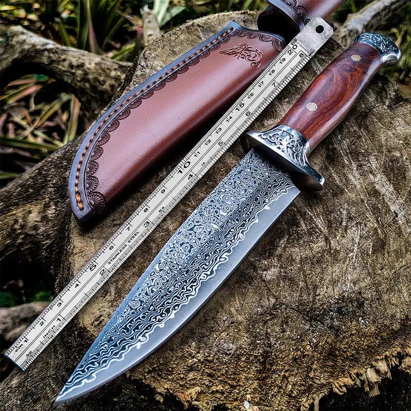 Fruit Camping Handle Meat Cleaver Damascus Steel Outdoor High-hardness Survival Knife Damascus Free Leather Case by China Dropship