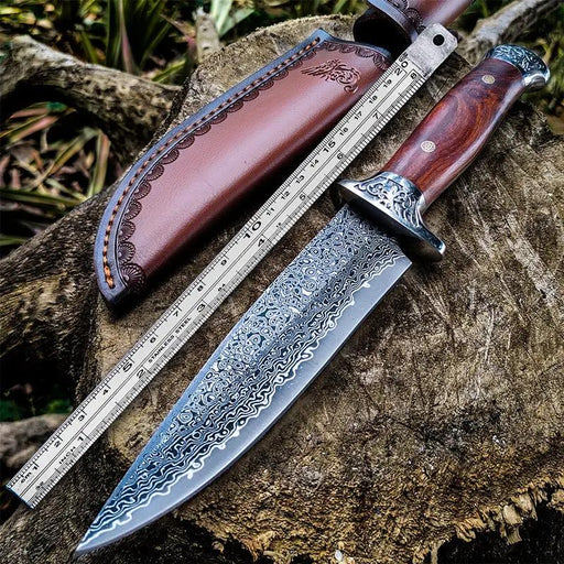 Fruit Camping Handle Meat Cleaver Damascus Steel Outdoor High-hardness Survival Knife Damascus Free Leather Case by China Dropship