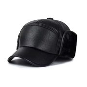 Winter PU Leather Cap with Ear Flaps Plush Lined Thermal Windproof Baseball Hat by dealonline.co.nz