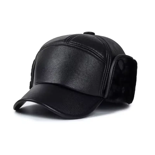 Winter PU Leather Cap with Ear Flaps Plush Lined Thermal Windproof Baseball Hat by dealonline.co.nz
