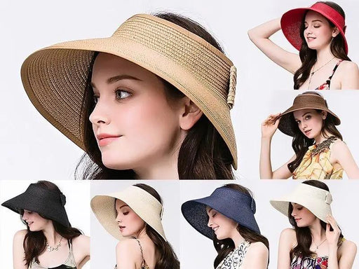 BLACK Foldable Roll Up Sun Beach Straw Visor Hat Summer Kid Wide Brim Cap by dealonline.co.nz