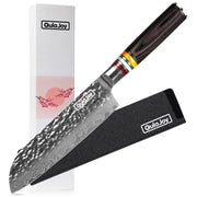 Qulajoy 7 Inch Nakiri Chef Knife,Professional Japanese 67 Layers Damascus VG-10 Steel Core,Hammered Vegetable Cutting Knife,Ergonomic Pakkawood Handle With Sheath - Santoku Knife by China Dropship