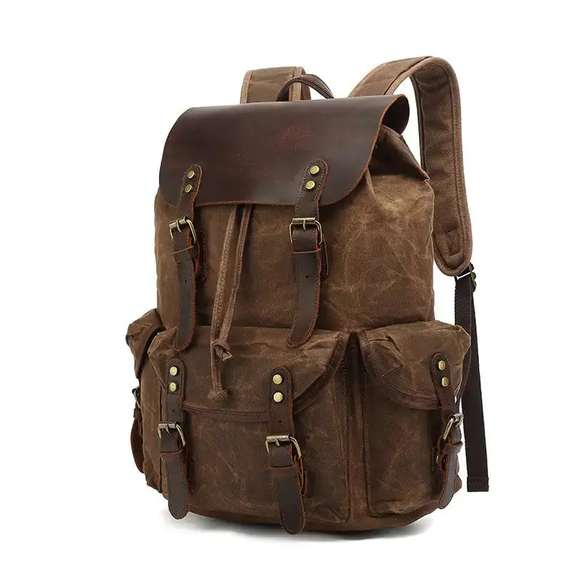 Waxed Canvas Computer Travel Bag with Leather Accents - 20-35L Laptop Backpack for Work & School by Mead's Supply & Equipment Outfitters limited