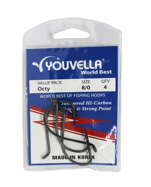 Youvella Octy Hooks 8/0 (4 per pack) by NZ Diver