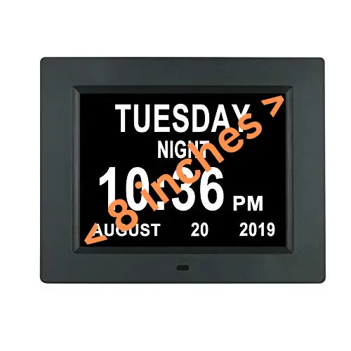 8" Digital Calendar Day Clock - for Dementia and Alzheimer’s Patients (Black) by Eldertech