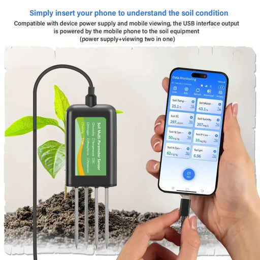 8-in-1 Soil Sensor for pH, EC, Moisture, Temp & NPK Testing by Habicare